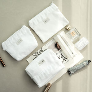 Pochette en toile unie d'emballage imprimée personnalisée Trousse de toilette cosmétique de maquillage pour femmes de marque avec fermeture éclair - Product Image 3