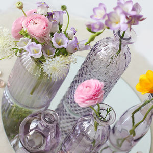 फ्रेंच शैली के रोमांटिक बैंगनी त्रिकोणीय एम्बेड ग्लास टेबल वेस छोटे ताजा घर नरम सजावट विंटेज लक्जरी हाइड्रोपोनिक - Product Image 2