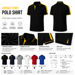 Custom Men Contrast Black And <b>Yellow</b> <b>Polo</b> <b>Shirt</b> Performance Short Sleeve Golf Business Casual Uniform Breathable Collared <b>Shirt</b> - Product Image 2