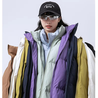 Veste d'hiver décontractée pour hommes et femmes, couleur unie avec col montant, vêtements d'extérieur en jersey imprimé, manteau chaud et épais en duvet