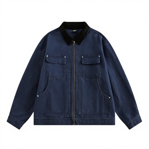 Blouson en jean bleu marine pour homme, décontracté, hiver, à capuche, entièrement zippé, antibactérien, respirant, doublure polaire écologique, revêtement frontal - Product Image 1