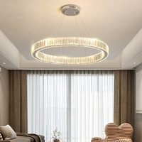 Lámpara de Araña LED de Cristal y Acero Inoxidable Cromado de Lujo, con Control Remoto E12, Iluminación para Sala de Estar, Centro de Decoración para Salón, Estilo Moderno