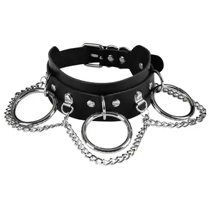 Collare Bondage adulto in pelle PU con catena Fetish schiavo giocattoli sessuali per Bondage collare per femmina anello di metallo e catena