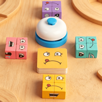 Bloques de Construcción de Cubos que Cambian de Expresión Facial para Niños, Juguete de Madera para Combinar Emociones y Jugar a la Batalla