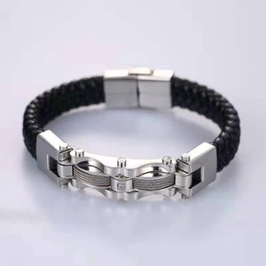 High Quality Wholesale Custom <b>Men</b> Bracelet Stainless Steel Magnetic Leather Bracelet - Product Image 3