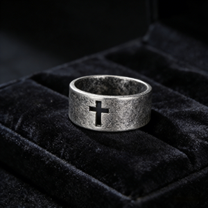 Anillo de acero inoxidable mate hueco con diseño de cruz para hombre, joyería cristiana, venta al por mayor. - Product Image 5