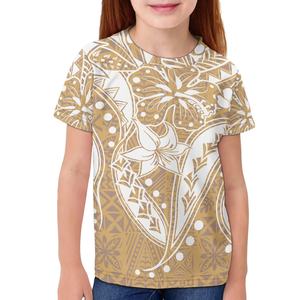 Personalized <strong>Golden</strong> Yellow Polynesian Floral Style Kids <strong>T</strong> <strong>Shirts</strong> Best-Selling Customize Children <strong>Boys</strong> Girls Plain TShirts Sales - Product Image 4