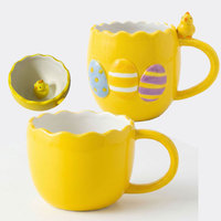 OEM ODM Nouvelles Tasses à Café en Céramique Créatives et Mignonnes avec Motif de Poussin en Relief, Tasses à Lait en Céramique Peintes à la Main Personnalisées, Tasses à Thé en Céramique à Motif d'Œuf de Dessin Animé pour Pâques