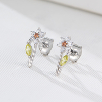 Champagner Blumen Pflanzen Schmuck Geschenk PSJ S 925 Sterling Silber 14k Vergoldet Funkelnde Zirkonia Ohrstecker für Kinder Mädchen