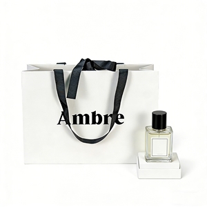 Sac en papier blanc personnalisé avec poignée en ruban de satin <span class=keywords><strong>noir</strong></span> et logo de marque pour sac en papier de luxe pour la vente de parfums - Product Image 3