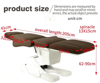 Fauteuil/Lit de Massage Électrique Noir de Luxe à 4 Moteurs pour Soins du Visage, Esthétique, Épilation, Spa, Salon de Beauté