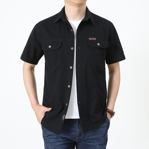 Camisa Casual Transpirable de Verano para Hombre, Blusa de Trabajo de Algodón de Manga Corta, Color Sólido, con Botones y Bolsillos, Venta al por Mayor - Product Image 6