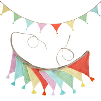 10 guirlandes de drapeaux en coton froissé avec pompons, couleur unie, décorations pour fêtes d'anniversaire d'enfants, pour la crèche, la maison, la salle de classe