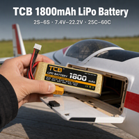 Batterie Lipo RC TCB 1800mAh améliorée 2S-6S 7.4V 11.1V 14.8V 18.5V 22.2V 25-60C pour Quadricoptère, Avion à Aile Fixe, Pièces de Voiture RC