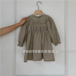 Vestido de Punto a Cuadros Estilo Coreano para <span class=keywords><strong>Niñas</strong></span>, Nuevo de Otoño, Algodón Suave, Lindo Cuello Camisero, Mangas Abullonadas a Rayas, Faldas para Bebés - Product Image 4