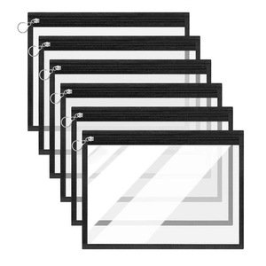 Bolsa con cremallera multiusos para almacenamiento de dormitorio de viaje de cosméticos de varios tamaños transparente de PVC negro - Product Image 1