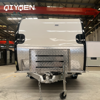 Mini-caravane de camping de luxe pour camping-car, avec châssis en acier galvanisé, carrosserie en fibre de verre, légère, forme goutte d'eau, pour le camping en tout-terrain, avec douche