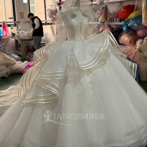 Robe de mariée Xs223 Glamour en dentelle perlée ivoire avec appliques, grande taille, ornée de cristaux, coupe cœur, à volants, style robe de bal, pour la mère de la mariée - Product Image 3
