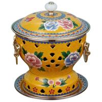 Deyanhaohuo Ensemble de cuisson individuel pour fondue, usage commercial, base en cuivre cloisonné, intérieur émaillé, poignée dorée, motif pivoine, résistant à la chaleur