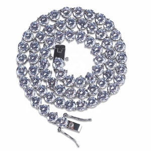 Hip Hop <span class=keywords><strong>maschio</strong></span> 3mm 4mm 3 Claw Tennis Chain <span class=keywords><strong>collana</strong></span> gioielli ottone <span class=keywords><strong>collana</strong></span> da Tennis placcata Color oro/argento - Product Image 2