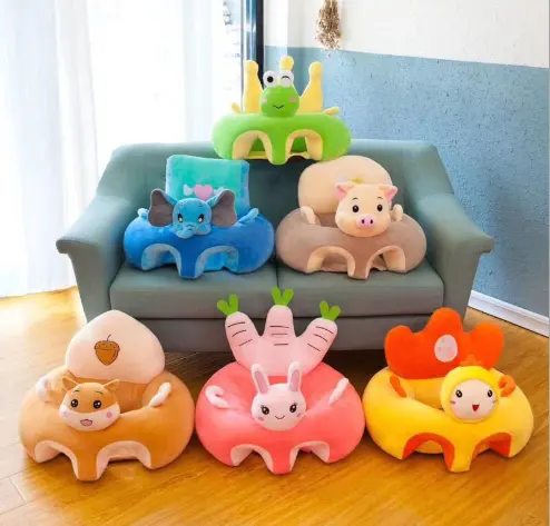 Customized baby feeding plush frog security sofa toy free samplecute stuffed pig cat rabbit bee baby learn sit cushion sofa toy