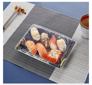 Nouveaux arrivages Emballage alimentaire jetable Contenant à emporter Bleu clair Plateau à sushi en <span class=keywords><strong>PET</strong></span> avec couvercle transparent - Product Image 3
