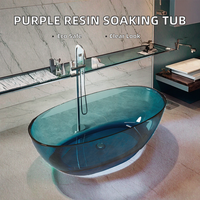 Élégant drain de baignoire ovale autoportant en résine transparente multicolore, moderne et écologique, pour usage intérieur en villa