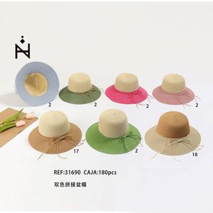 Cappello a Secchiello Bicolore Patchwork 180pz/Scatola Protezione Solare Estiva Donna Moda Cappello di Paglia a Tesa Larga - Product Image 1