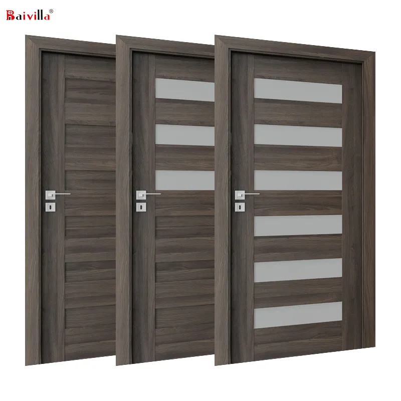 High Quality Interior Solid Wooden Door Fire Rated HPL,European Oak Door Wood Modern Style Dark Brown