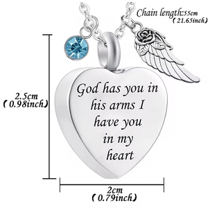 Collar Urna de Cremación con Alas de Ángel y Corazón con 12 Piedras de Nacimiento - Colgante Conmemorativo de Acero Inoxidable para Cenizas de Mascotas - Product Image 6