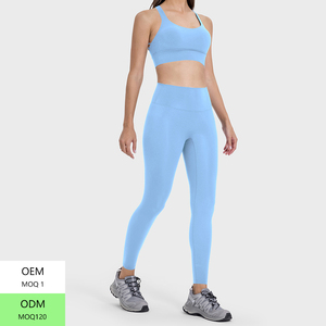Tuta Fitness Yoga da donna <span class=keywords><strong>Set</strong></span> in due pezzi di pantaloni Top non T-Line a tinta unita abbigliamento sportivo estivo antiurto - Product Image 2