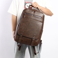 Sac à dos en cuir PU QET1105, sac à dos vintage pour ordinateur portable 15,6 pouces, sac à dos imperméable pour hommes, sac à dos de voyage pour hommes, sac à dos décontracté pour hommes