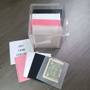 Yeni stok toptan 4 "x 4" x 4 "şeffaf Mini zarf akrilik sevimli depolama nakit kutuları temizle 100 zarflar tasarruf meydan kutusu