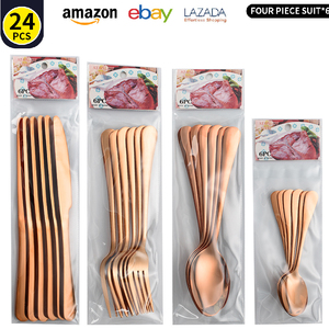 Biểu tượng tùy chỉnh Flatware thép không gỉ thiết lập dao kéo nhà sản xuất bạc muỗng nĩa dao đám cưới trà vàng bảng Flatware - Product Image 5