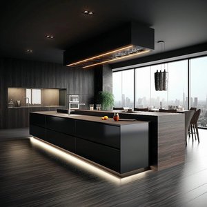 خزانات سكنية عصرية بتصميم شامل لشقق الفيلات وخزانات جانبية سوداء عالية الجودة تُصمم حسب الطلب - Product Image 1