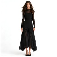 Robe longue en maille transparente pour femme, manches longues, patchwork en maille, coupe ajustée, élégante, sexy, robe de soirée longue, couleur personnalisée ODM/OEM