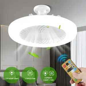 Multifuncional moderno Simple redondo pequeño E27 LED ventilador de techo luz bastante viento ajustable lámpara de ventilador de Control remoto