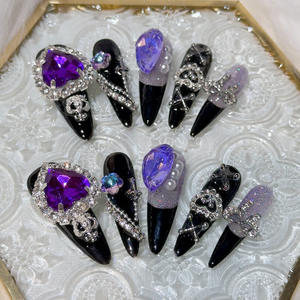 แผ่นติดเล็บปลอมทรงอัลมอนด์แบบครึ่งเล็บ รุ่น Nightclub Queen Manicure Dark Wear Armor  ถอดออกได้ ใช้ซ้ำได้ ผลิตจากเรซิ่นคุณภาพสูง รูปทรงเล็บยาว ได้รับมาตรฐาน CE - Product Image 2