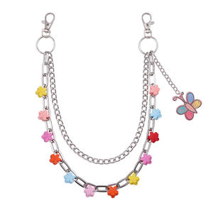 Cadena de cintura de moda con colgante de mariposa y flores coloridas, cadena de metal de doble anillo para uso diario, cadena corporal de aleación de zinc - Product Image 5