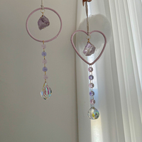 Esfera de Cristal Pulido Hecha a Mano, Ecológica y de Alta Calidad, 40cm, Decoración Colgante con Corazón Rosa, Anillos de Hierro, Impresión UV, Venta al Por Mayor