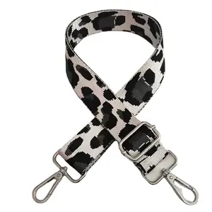 Customized 38mm polyester leopard design removable woven webbing straps for shoulder bags