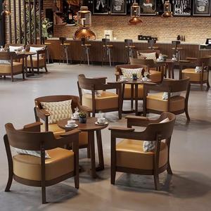 Canapé de réception commercial moderne en bois massif personnalisable, salon de thé, bar à livres, table et chaise de café - Product Image 1