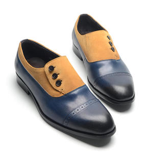 Zapatos de cuero personalizados para hombre, hechos a mano con cuero vacuno genuino, zapatos de vestir y Oxford azules casuales. - Product Image 1