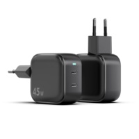 Pengisi daya ponsel USB Tipe C PD 45W GaN, pengisi daya ponsel Dual Port untuk Ponsel/Samsung/Huawei