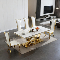 Table à manger rectangulaire moderne en verre trempé avec base en acier inoxydable, six places, meubles de salle à manger pour la maison et l'hôtel
