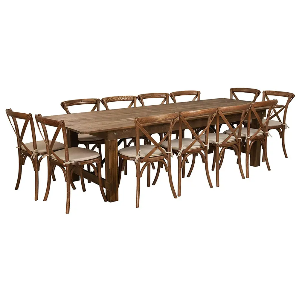 Table pliante rectangulaire en bois pour banquet, salle à manger, ferme, en bois massif, style rétro, style vinyard, pour événements, mariage