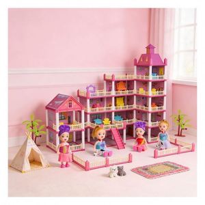 Elegante Casa de Muñecas Tipo Mansión Familiar con Balcón, Piscina, Tobogán, Ascensor y Muebles, Regalo para la Imaginación, de Plástico, para Niños de 5 a 7 Años - Product Image 1