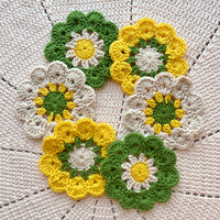 Sous-verres en coton à motifs floraux, sets de table en crochet faits main, résistants à la chaleur, sous-verres ronds pour la maison