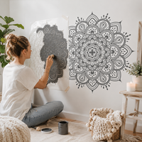 Pochoir mural de grandes fleurs mandalas (52x52cm) Décoration de studio de yoga Pochoir de peinture d'art mandala