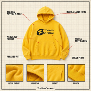 Sweat à capuche jaune tissé uni vintage d'été avec poche kangourou en nylon brossé, logo personnalisé pour homme - Product Image 5